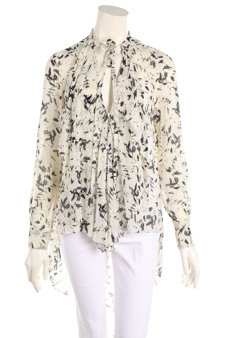 BCBG MAXAZRIA - Vokuhila-Bluse mit Print mit Volants - L