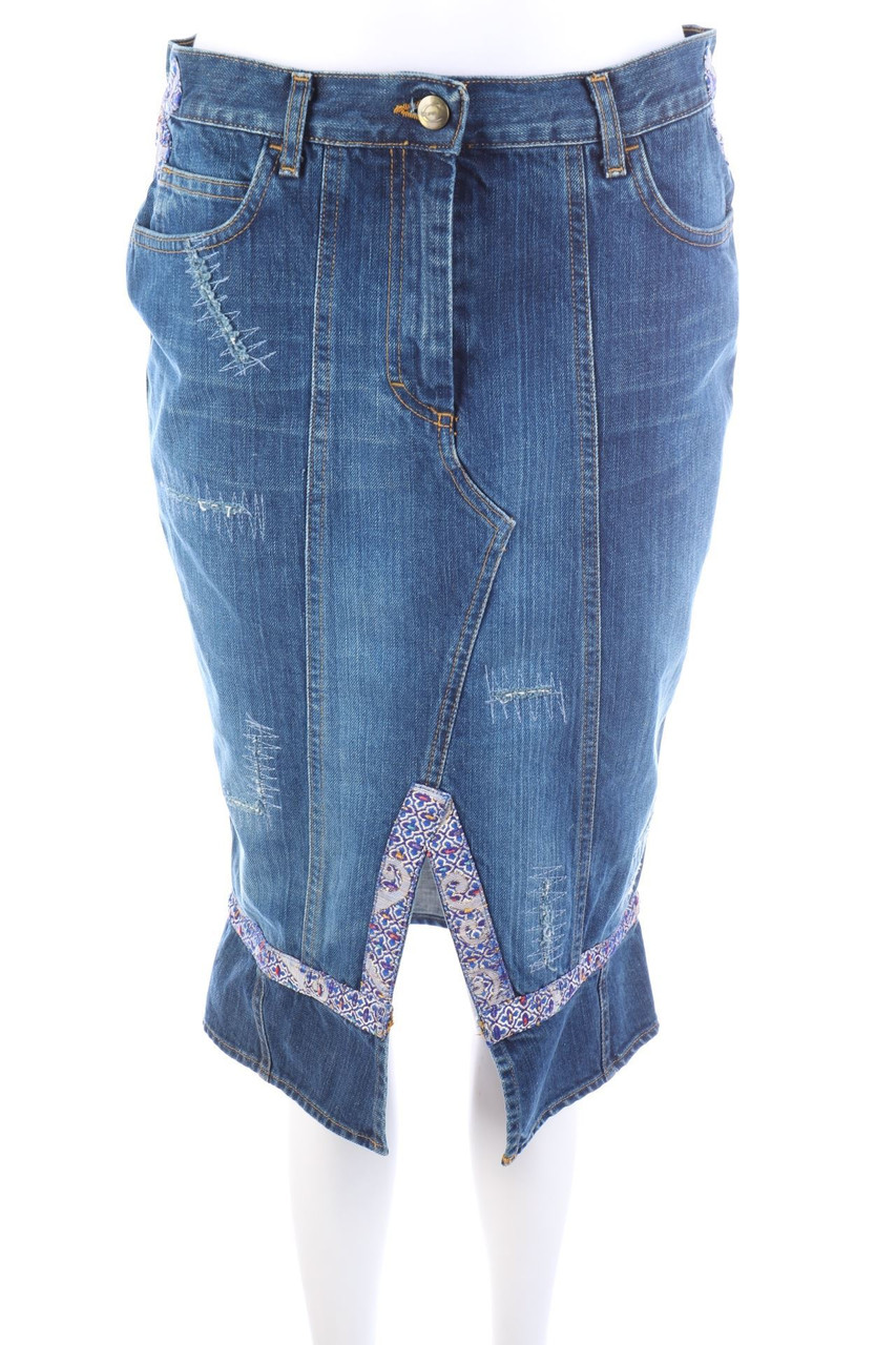 Just cavalli - Denim Skirt, Cotton, Destroyed Look - D 38