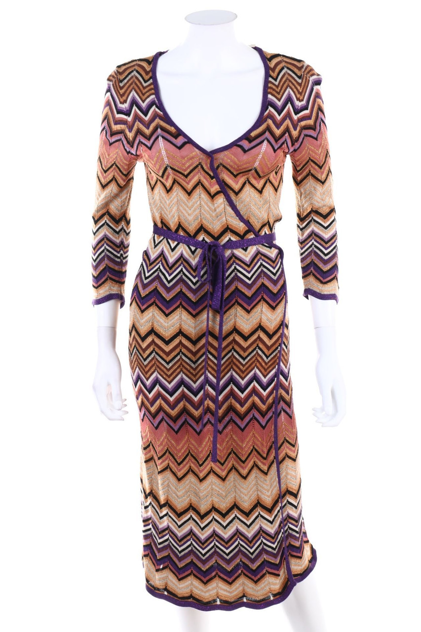 MISSONI LINDEX - Wrap-Knit-Maxi Dress, Viscose with Zig Zag Pattern - S