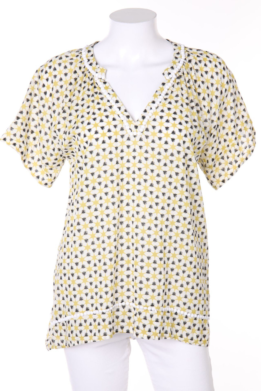 paul kehl - Kurzarm-Bluse mit Schmuckstein-Applikation - D 38