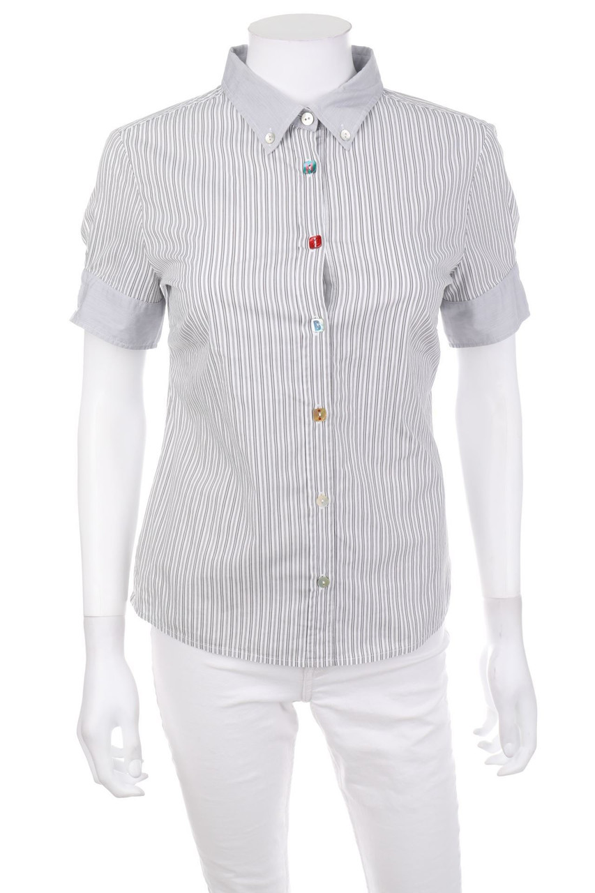 BOSS ORANGE - Streifen-Hemd-Bluse mit kurzem Ärmel - D 38