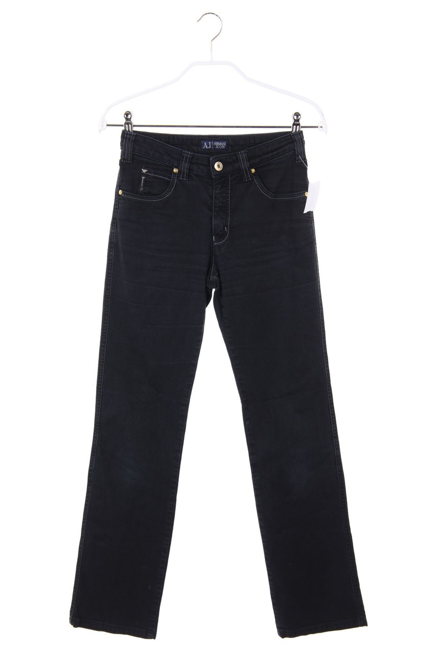 AJ ARMANI JEANS - Stretch-Straight Cut Dark Denim Jeans with Logo Application - W25