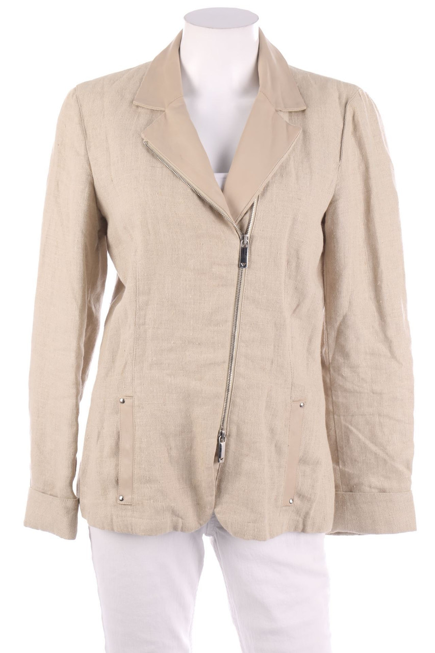 EMPORIO ARMANI - Linen Blazer Jacket with Leather Details - D 36