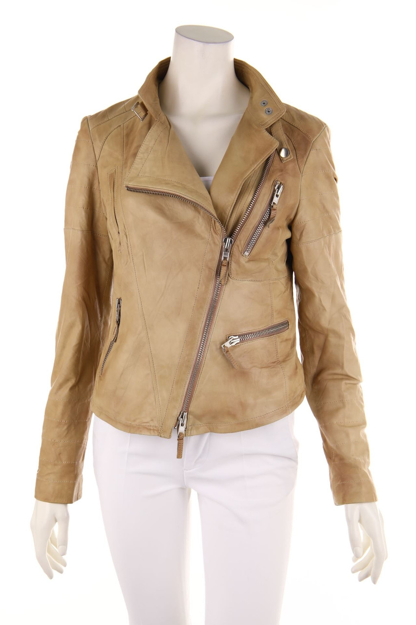 MANEBO - Real Leather Jacket, Biker Style with Zipper - D 38