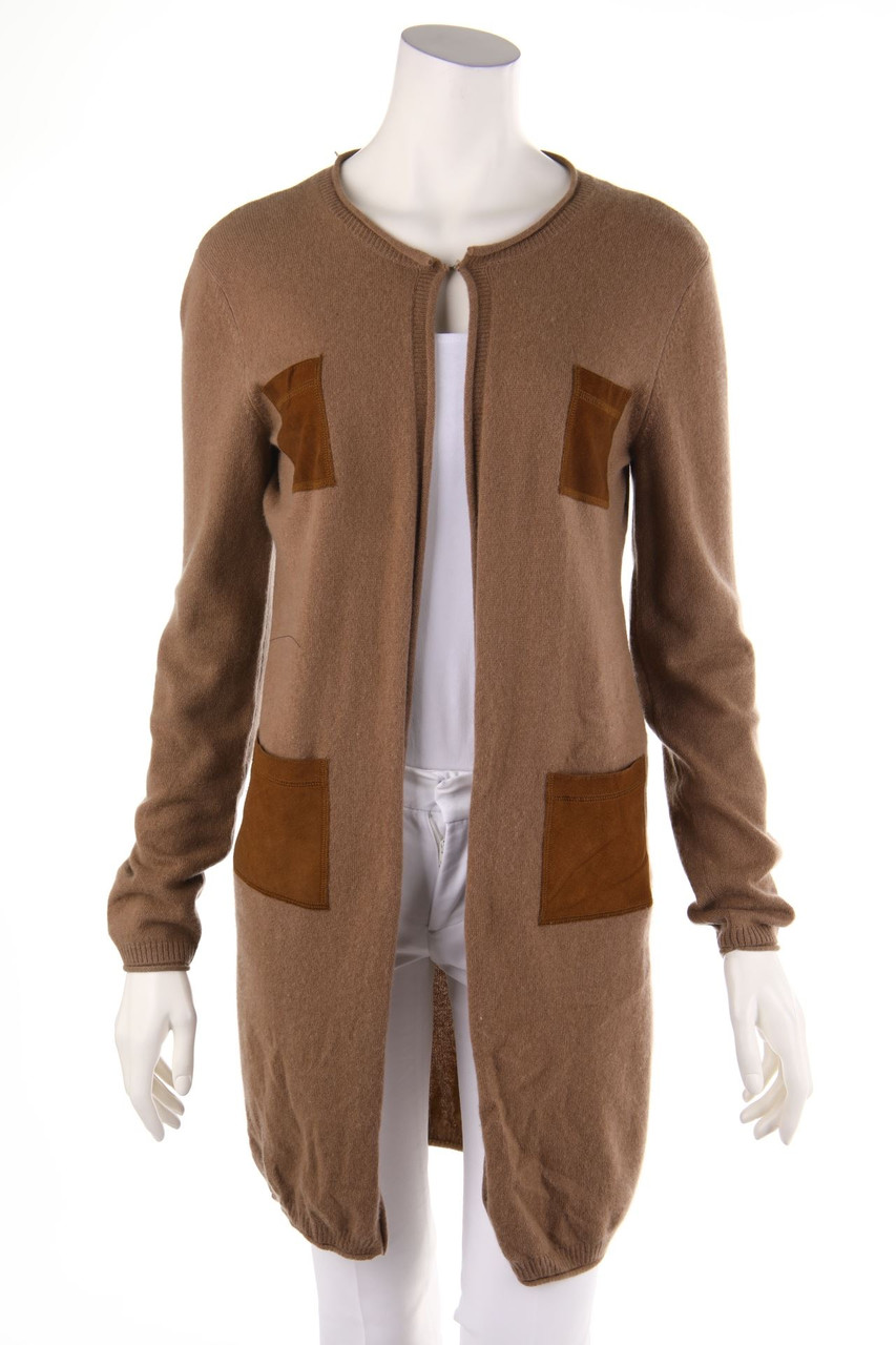 MAX&MOI - Kaschmir-Cardigan mit Leder-Details - D 38