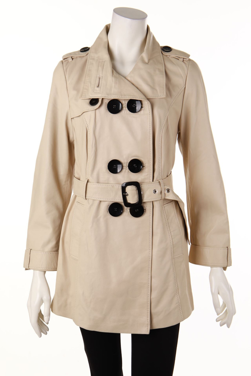 R&L - Real Leather Coat, Trenchcoat Style - D 40