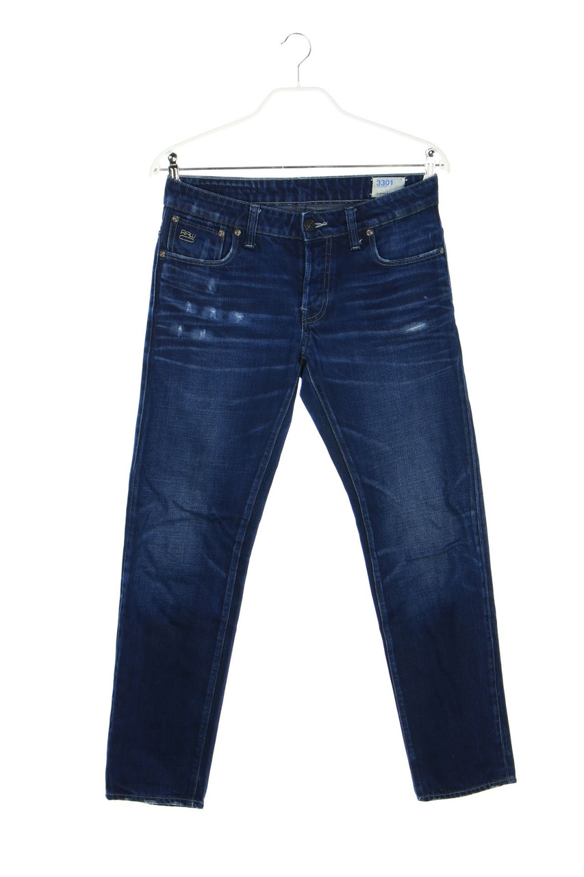 G-STAR RAW 3301 Denim - Used Look Slim-Jeans mit Logo-Patch - S