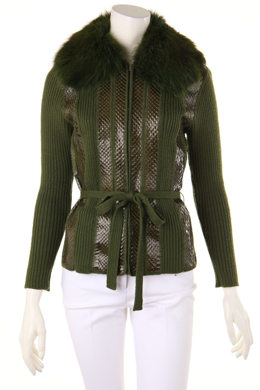 HETTABRETZ - Vintage-Cardigan aus Woll-Mix mit Echt-Pelz-Besatz - XS