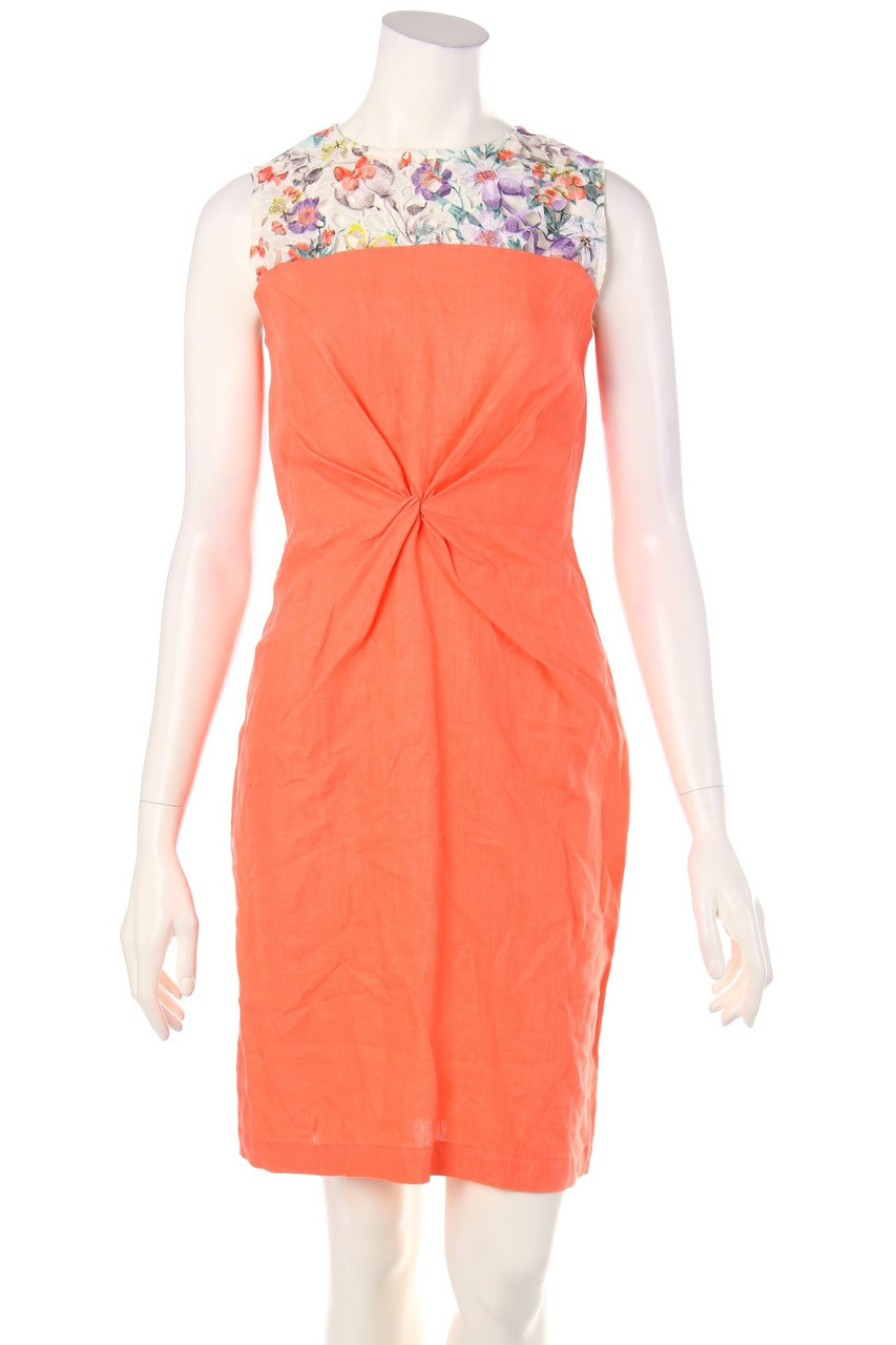 Van Bery - Etui-Kleid aus Leinen-Mix mit Spitzen-Einsatz - D 36