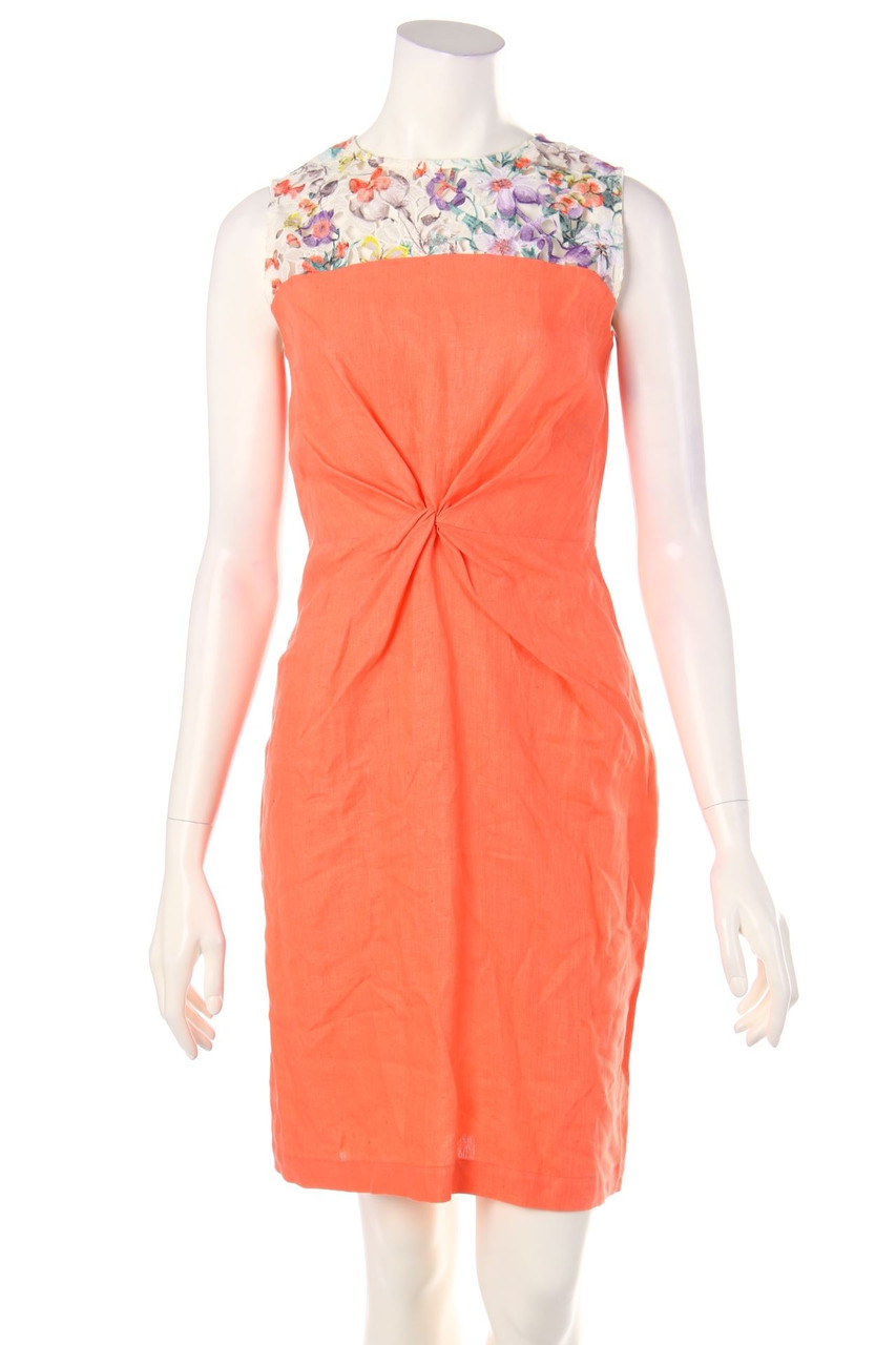 Van Bery - Etui-Kleid aus Leinen-Mix mit Spitzen-Einsatz - D 34