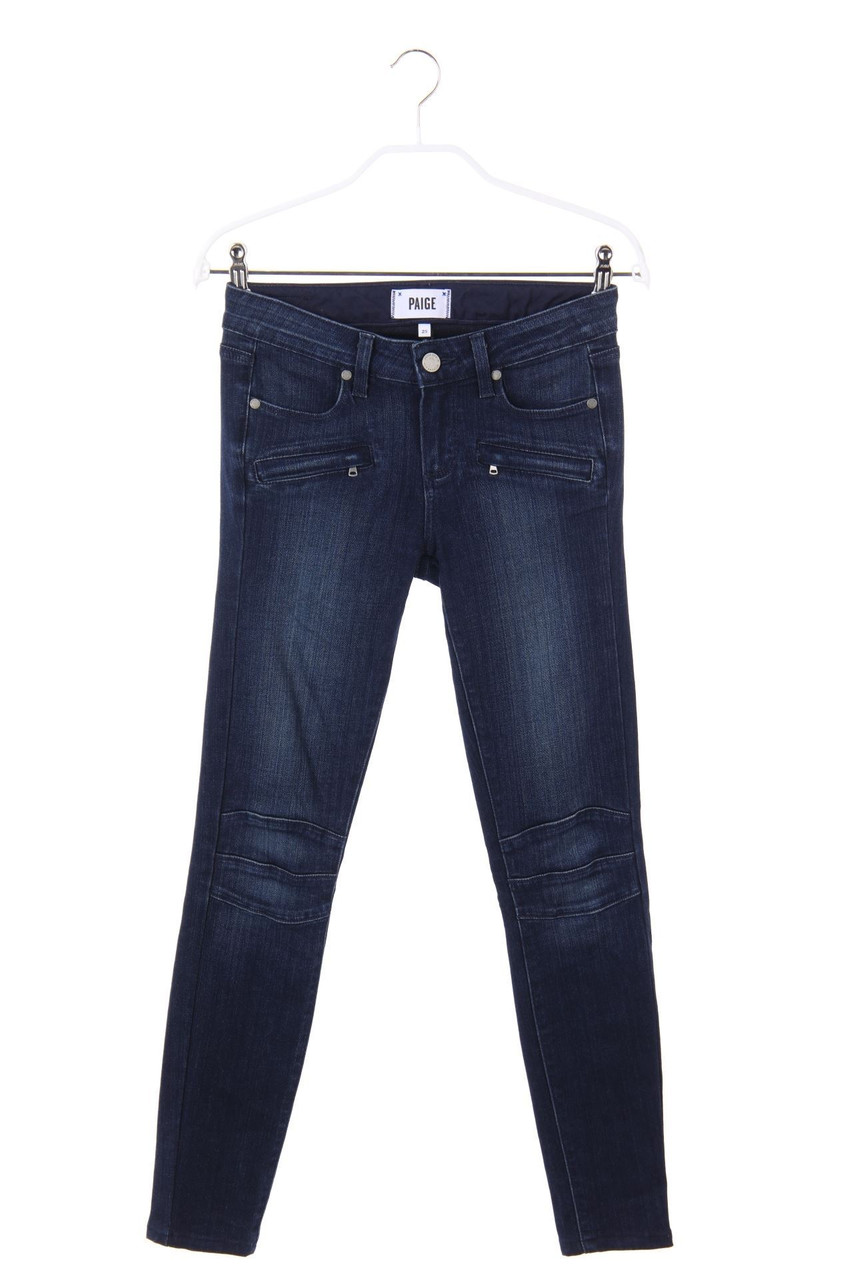 PAIGE - Dark Denim Jeggings with Zipper - W25