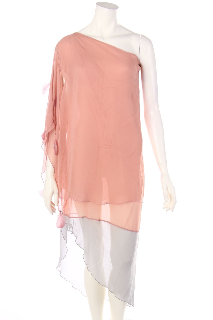 alessandra petersen - One-Shoulder Dress, Layer Look with Feathers - M