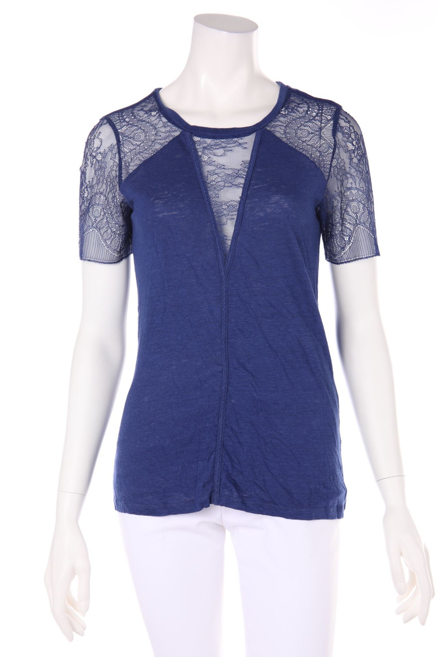 sandro PARIS - T-Shirt aus Leinen mit Spitzen-Einsatz - D 36