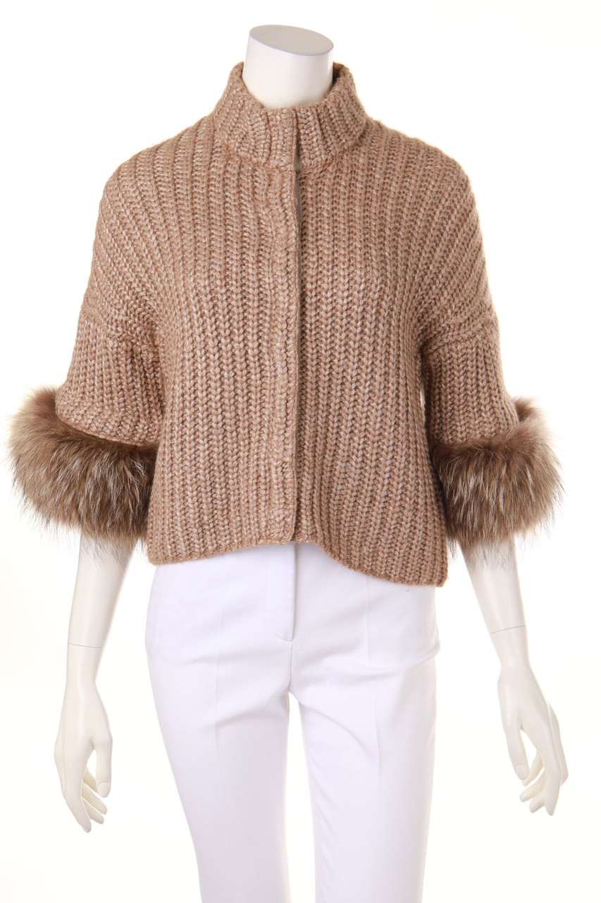 LUISA CERANO - Cardigan mit Alpaka mit Echt-Pelz-Besatz - D 38