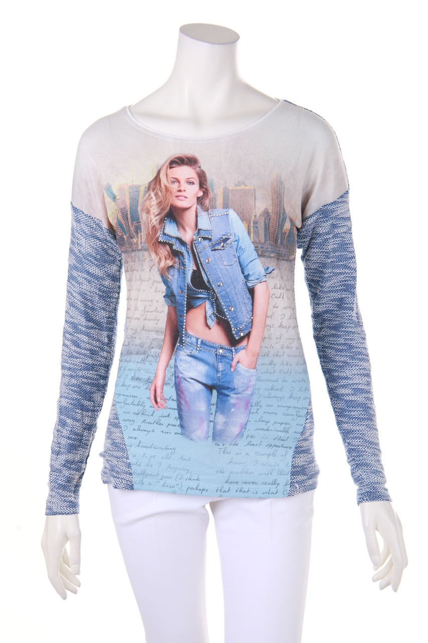 BLUMARINE - Strick-Pullover mit Print mit Schmuckstein-Applikation - S