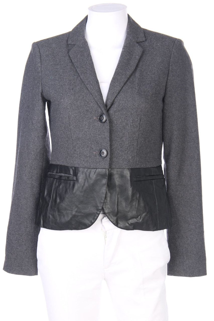 OPUS - Blazer aus Woll-Mix mit Kunstleder-Details - D 34