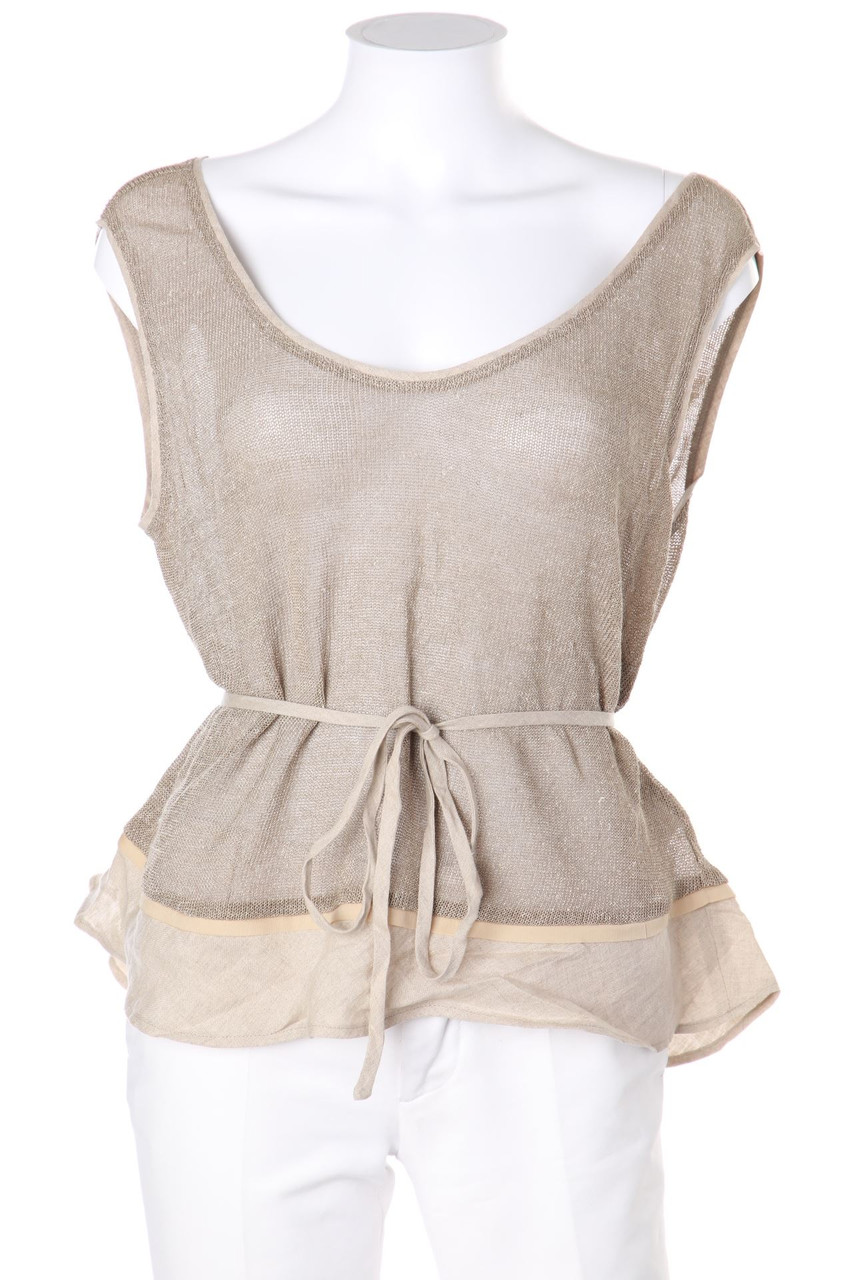 EVELIN BRANDT BERLIN - Strick-Top aus Leinen-Mix im Layer Look mit Gürtel - D 44