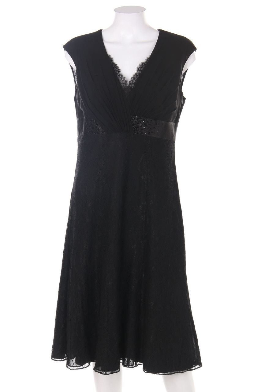 Vera Mont - Cocktail Dress with Lace Insert with Jewelry Stones - L