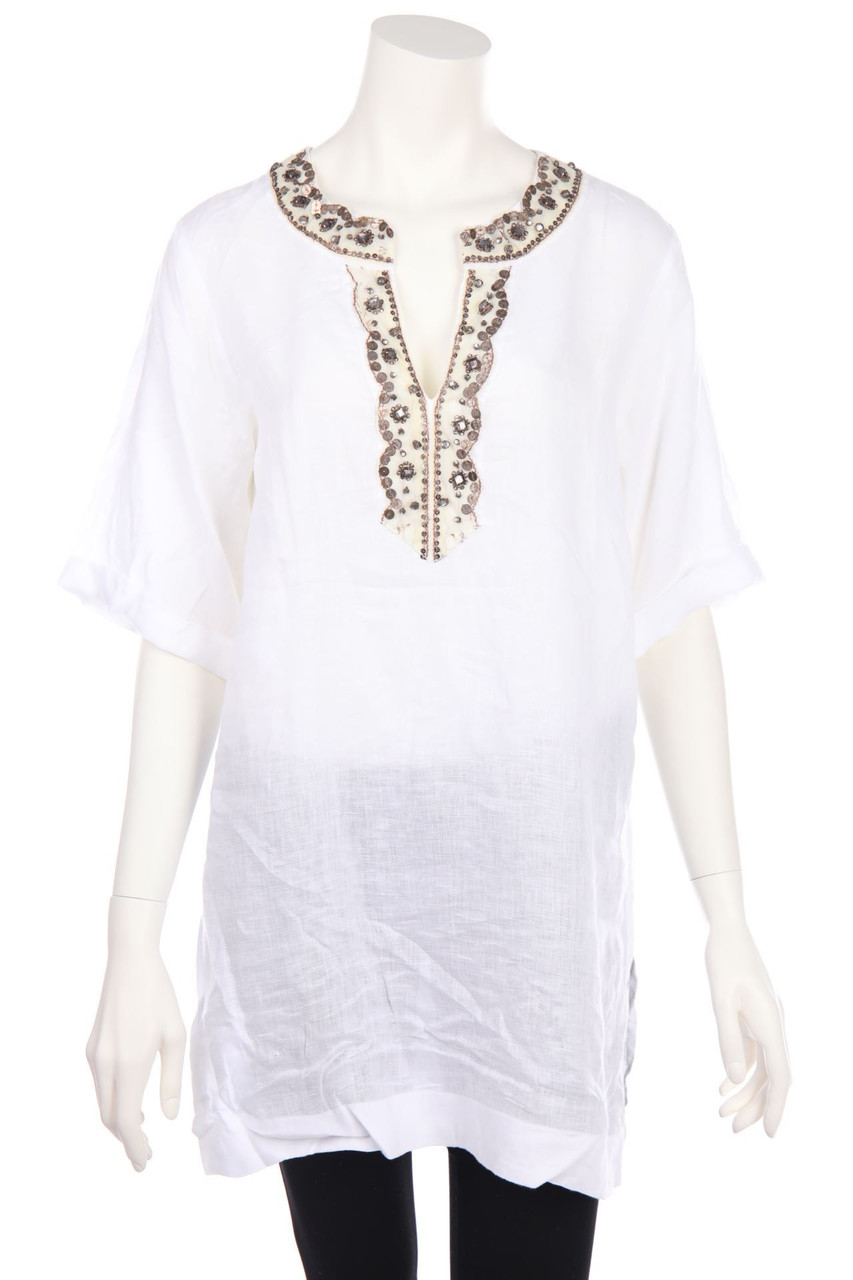 max volmáry - Shortsleeve Blouse, Linen with Jewelry Stones - D 42