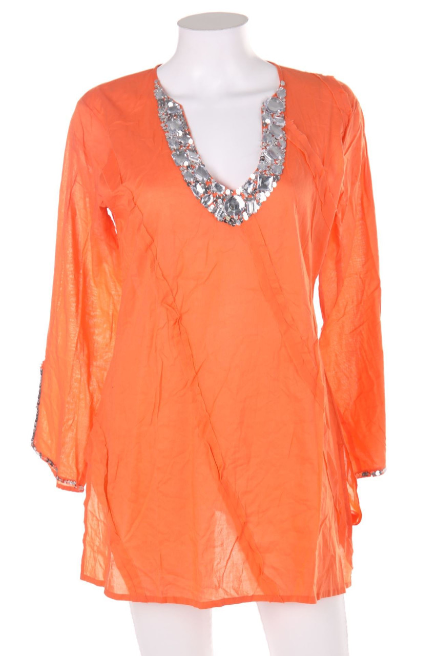 OCEAN BLUE - Blouse with Sequins with Jewelry Stones - M