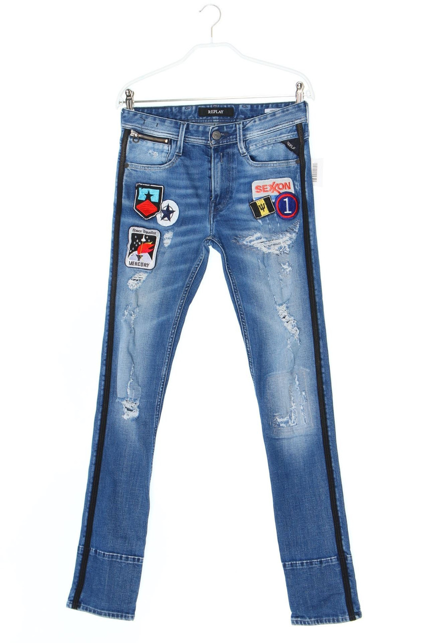 REPLAY - Destroyed Skinny-Jeans mit Patches - W28