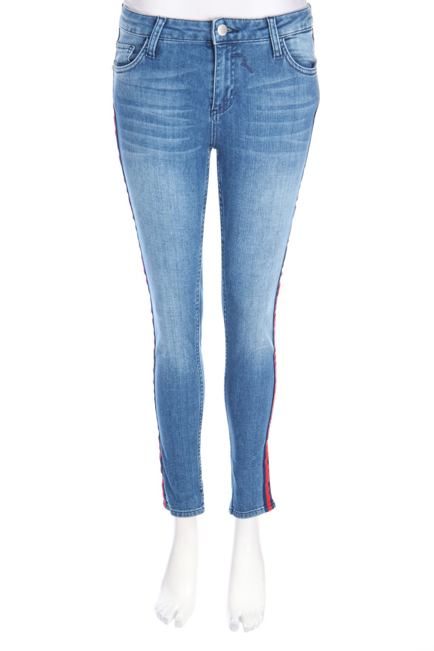 rich & royal - Used Look Skinny-Jeans mit Galonstreifen - W28