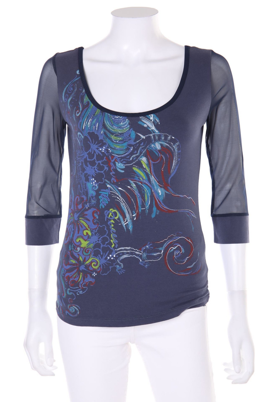 SAVE THE QUEEN! - 3/4-Arm-Shirt mit Print mit Mesh-Einsatz - M