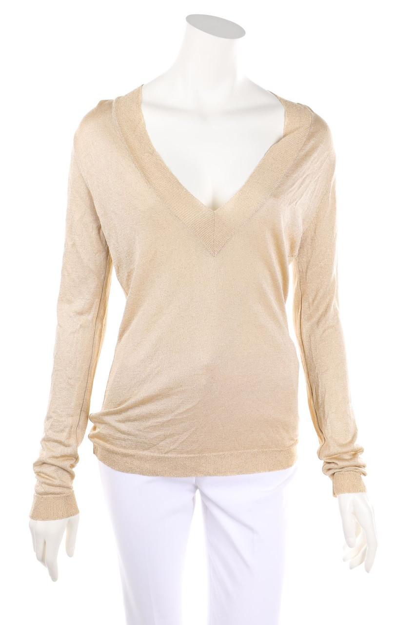 FLAVIO CASTELLANI - Glitzer-Strick-Pullover mit tiefem Ausschnitt - D 38