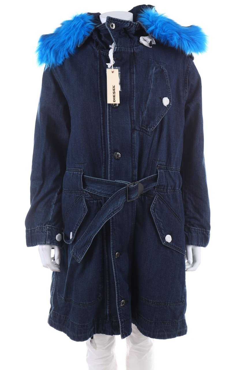 DIESEL - Denim Coat with Faux-Fur Trim - M