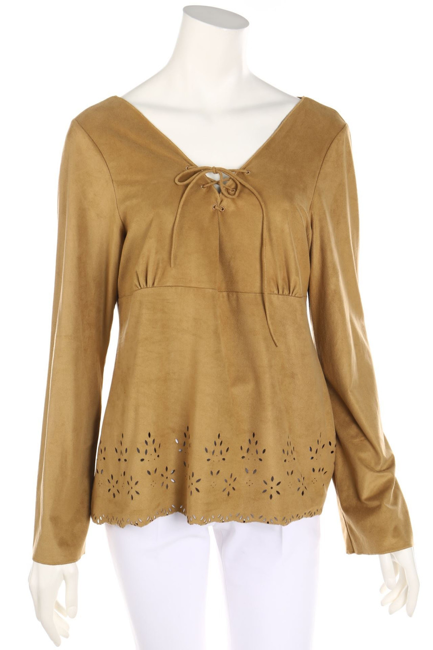 POLO JEANS CO. RALPH LAUREN - Faux Leather-Bluse mit Cut-outs - XL