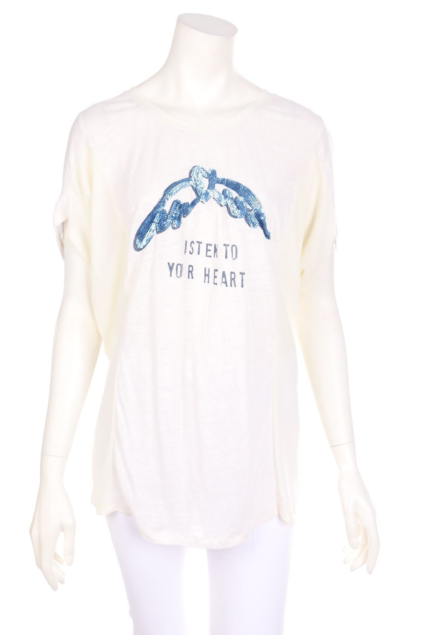 MOS MOSH - Kurzarm-Bluse aus Leinen-Mix mit Pailletten - M