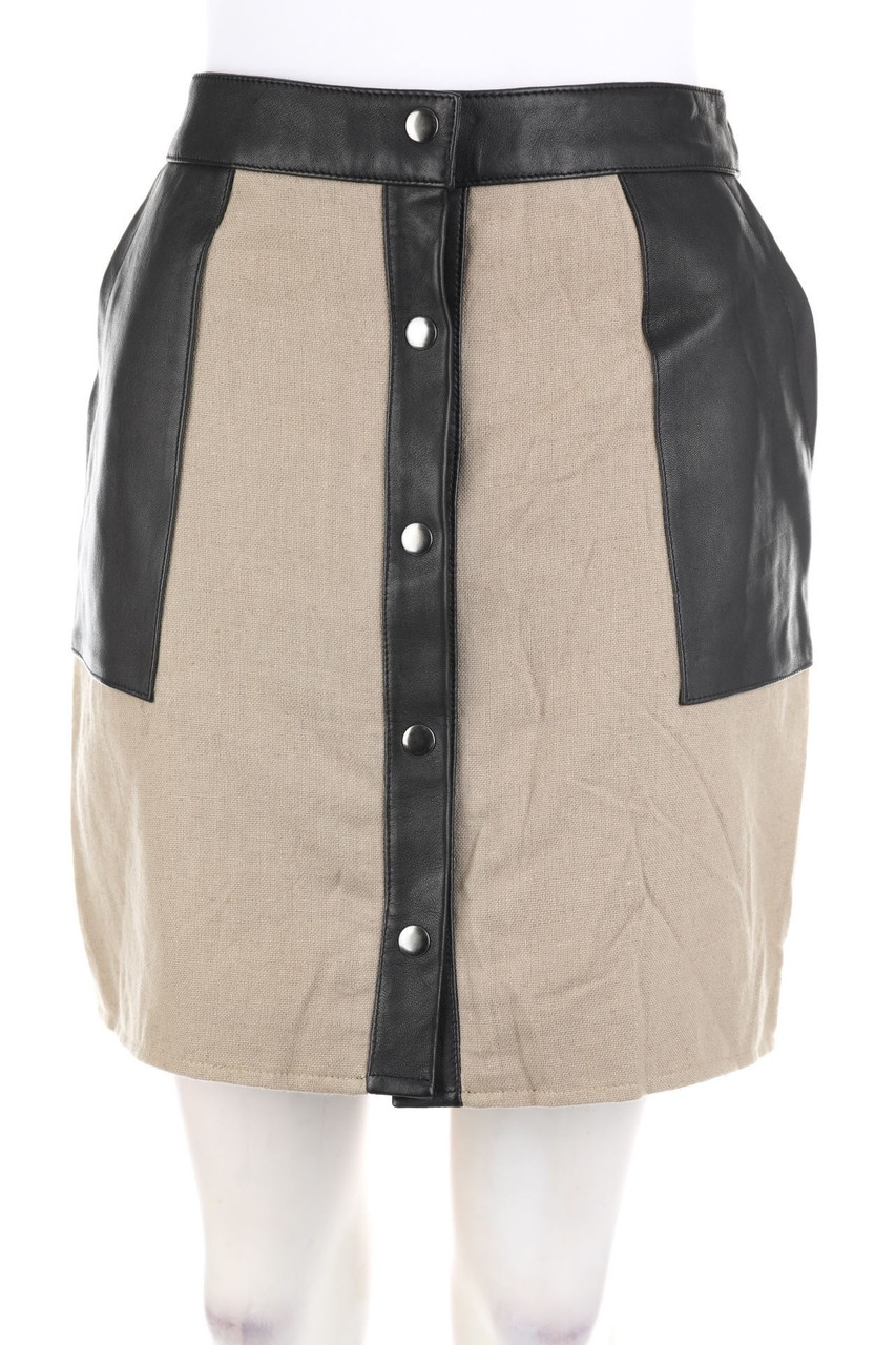 athé vanessa bruno - Skirt, Safari Style with Leather Details - D 40