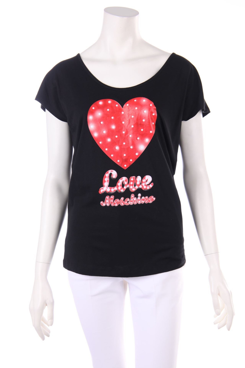 LOVE MOSCHINO - Kurzarm-Shirt mit überschnittener Schulter mit Logo-Print - D 36