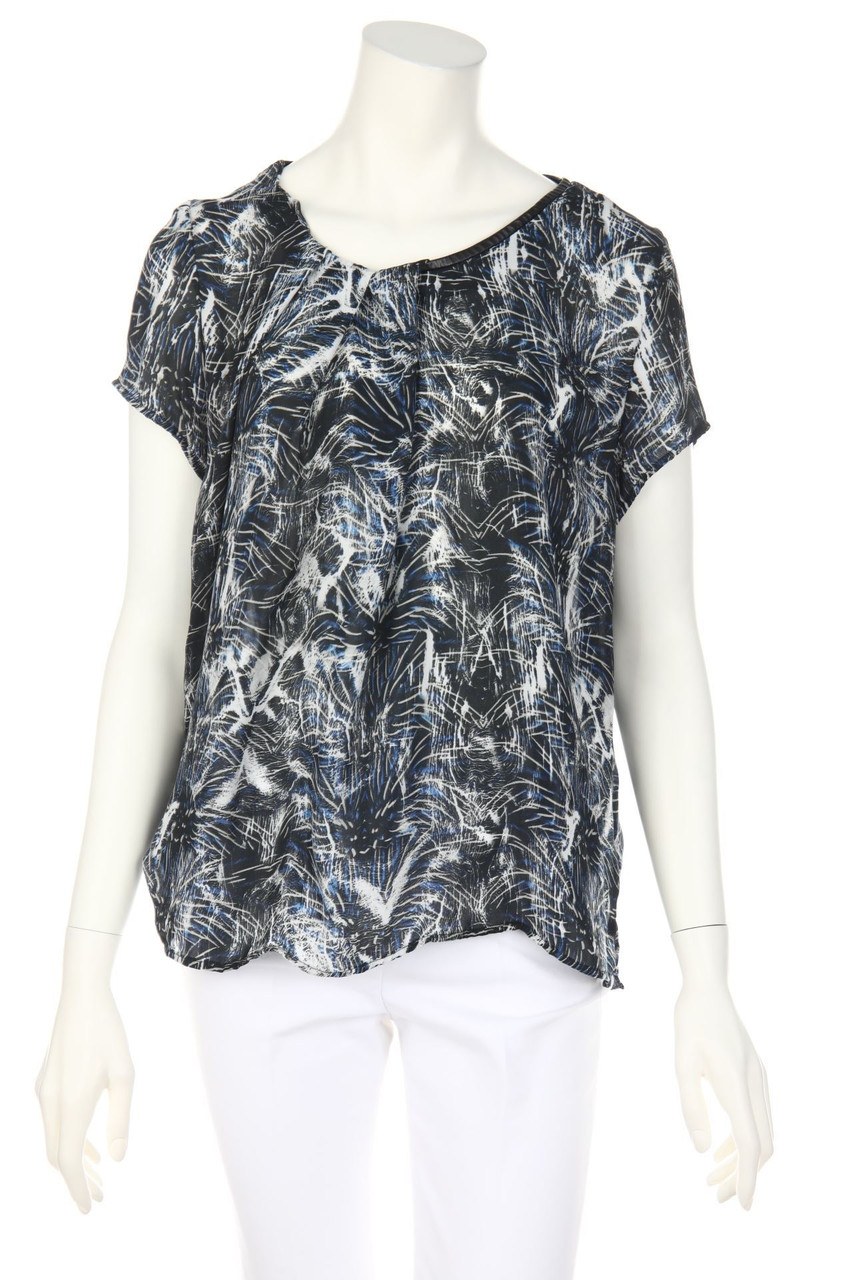 IKKS - Muster-Kurzarm-Bluse mit Kunstleder-Details - D 40