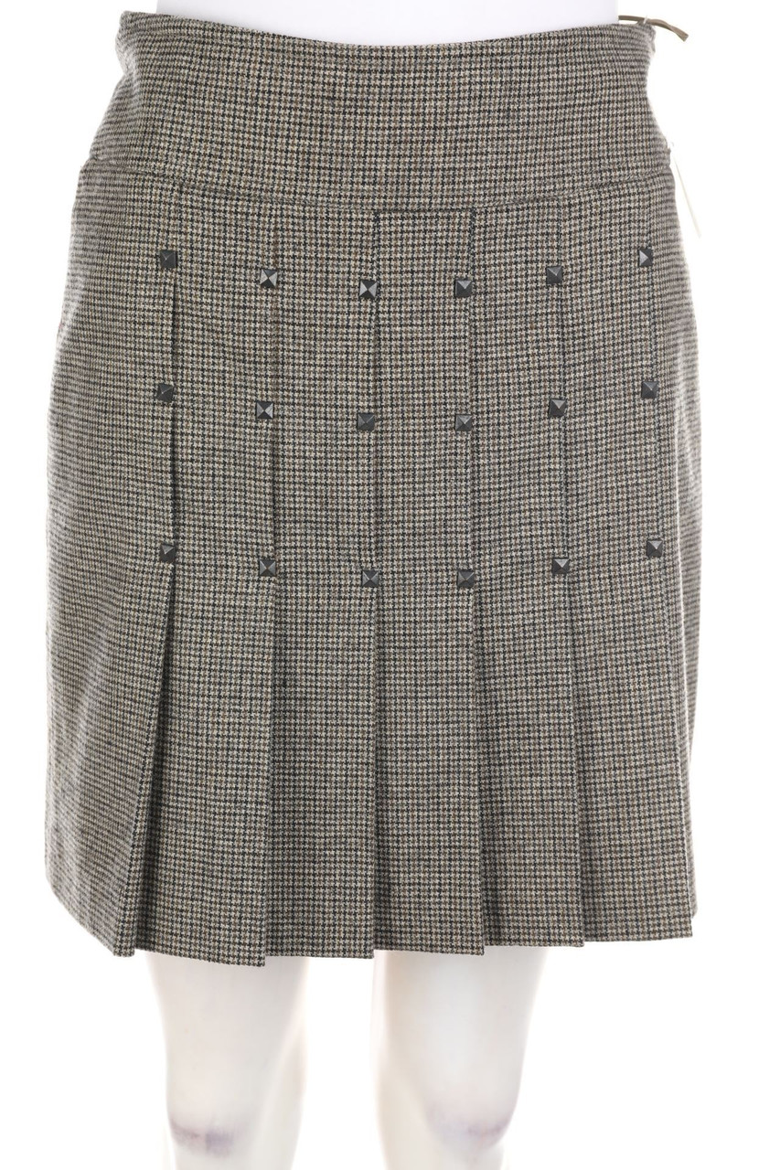 STRENESSE BLUE - Brit Style-Pleated Mini-Skirt, Virgin Wool Mix with Studs - D 36