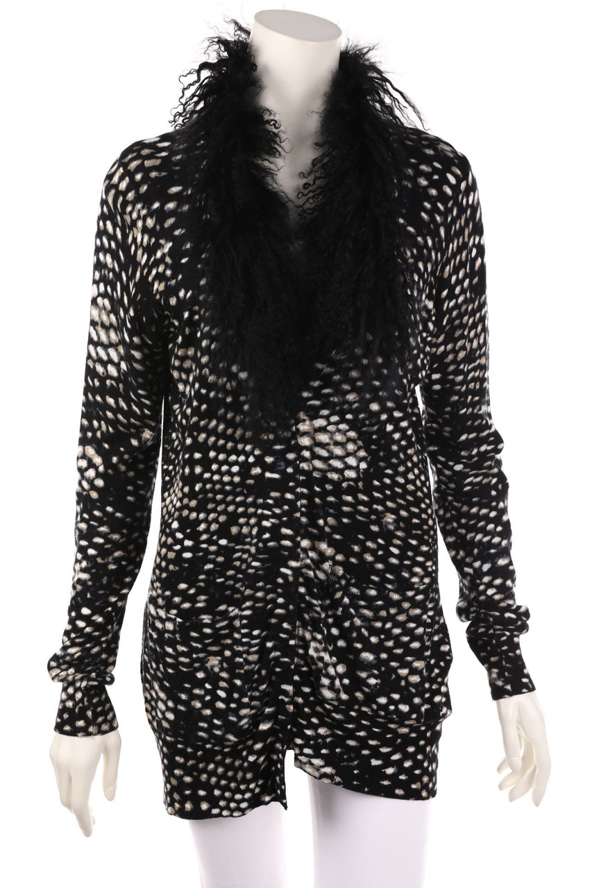 ouí - Cardigan with Real Fur Trim - D 42