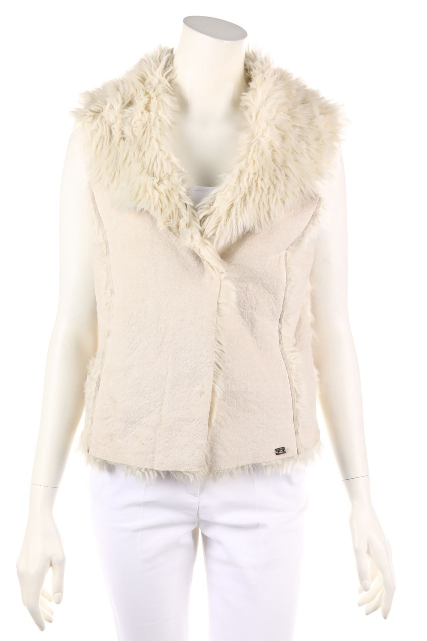 IKKS - Faux Shearling-Vest with Logo Application - M