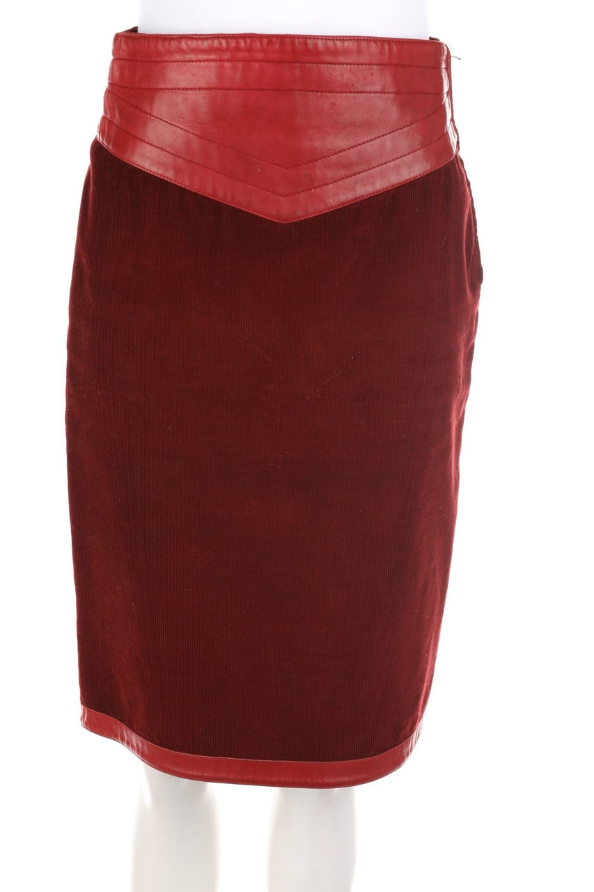 Genny - Vintage-Corduroy-Skirt with Faux Leather Details - D 36