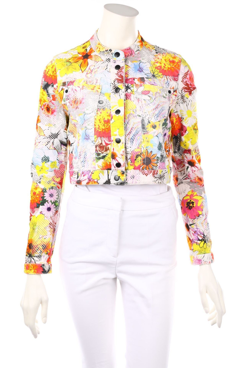 MARC CAIN - Cropped-Jeans-Jacke mit Blumen-Print - S