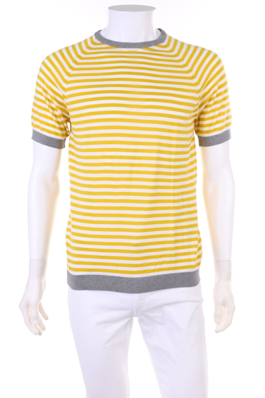 JOHN SMEDLEY - Kurzarm-Baumwoll-Strick-Pullover mit Streifen - M