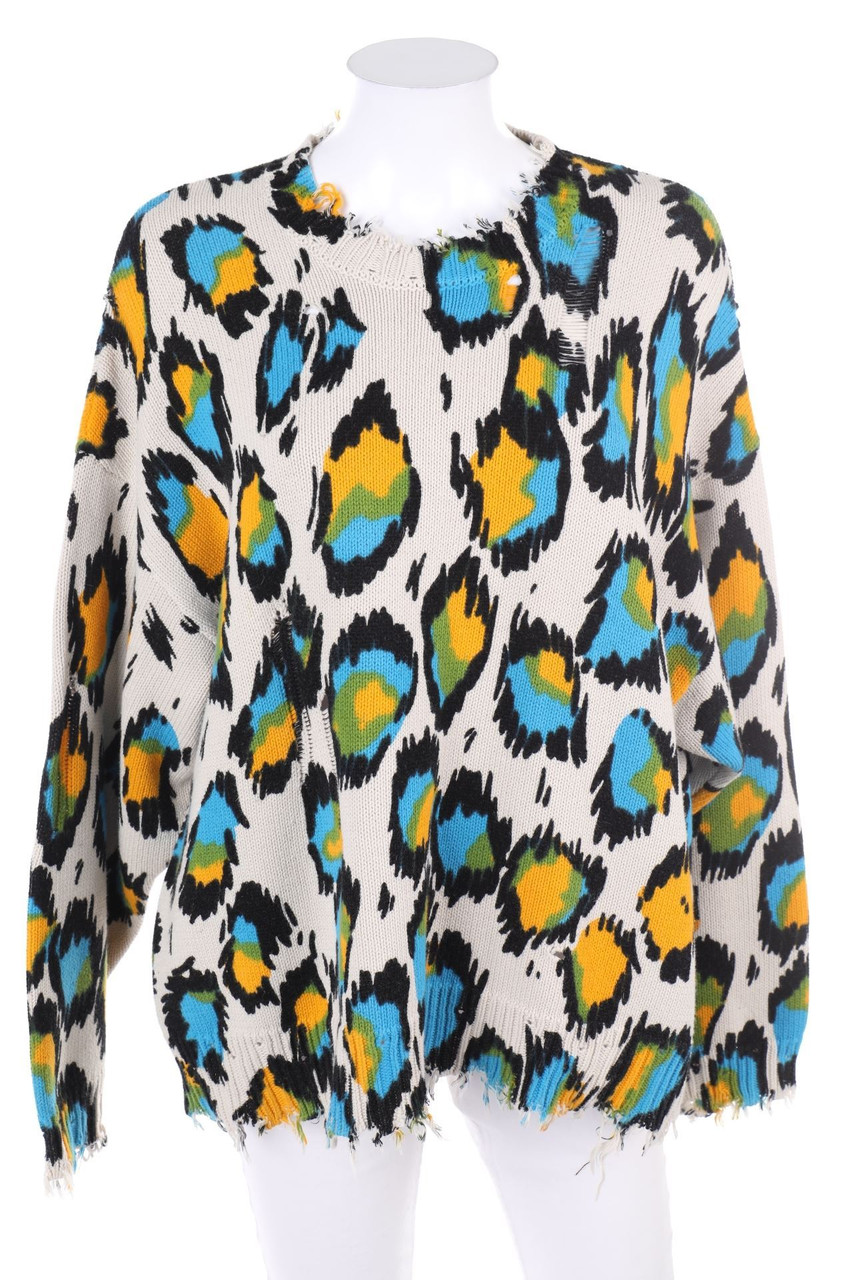 R13 - Baumwoll-Pullover im Destroyed Look mit Animal-Print - S