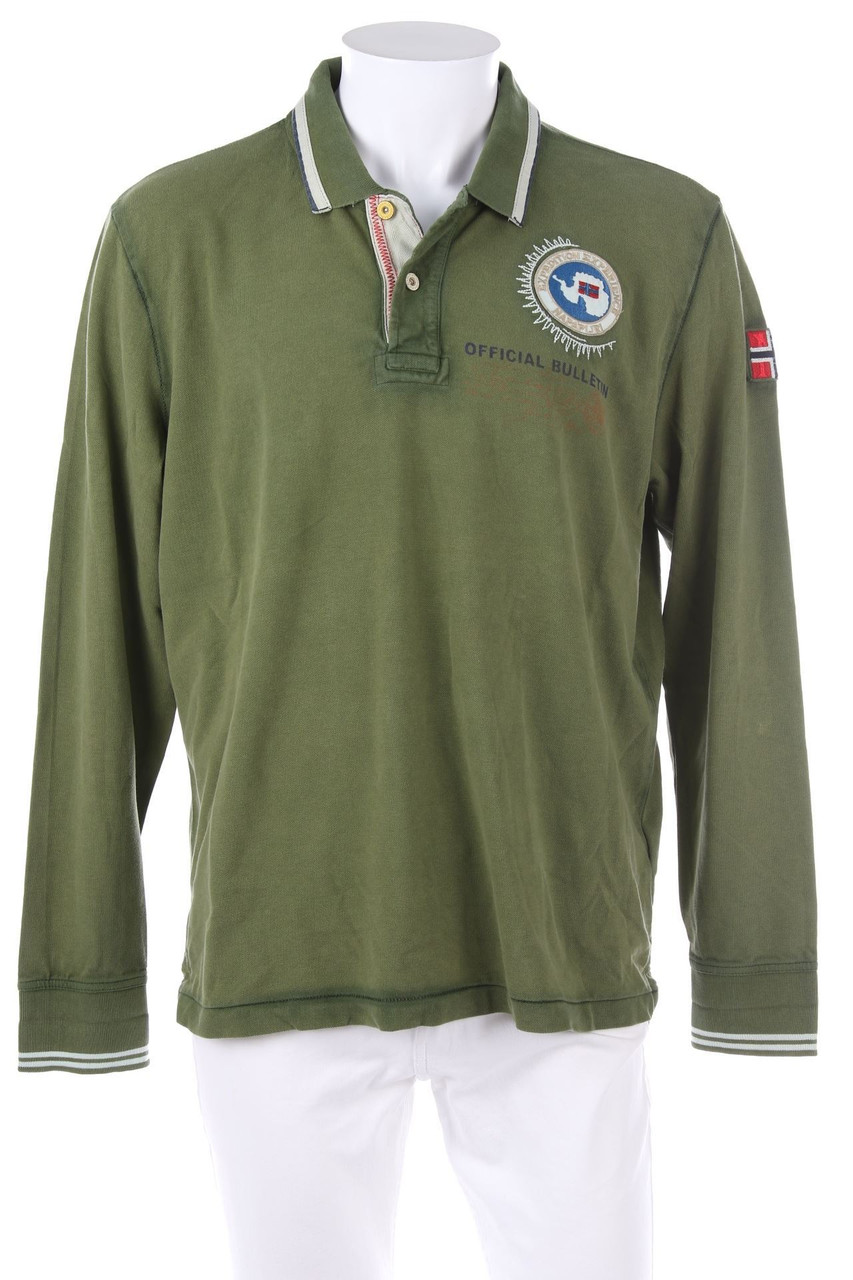 Napapijri - Baumwoll-Longsleeve-Poloshirt mit Logo-Applikation - M