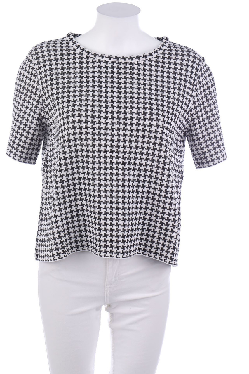 ELLA LAGO DI COMO - Glitter-Shortsleeve Pullover with Houndstooth Pattern - L