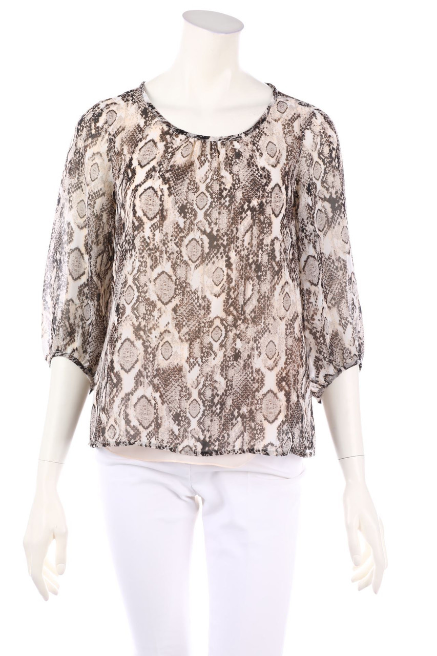 comma - Chiffon-Bluse mit 3/4-Ärmel mit Animal-Print - D 34