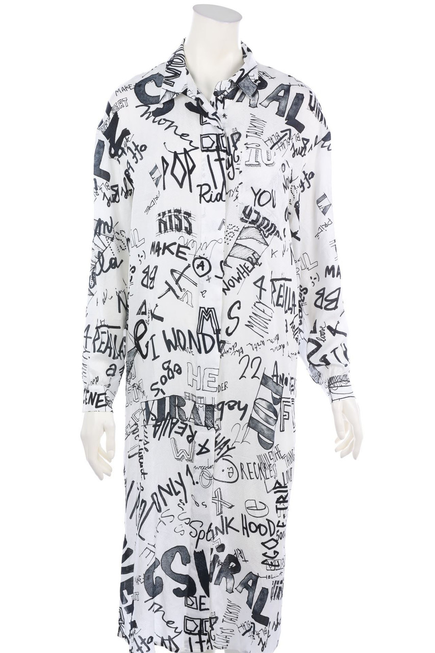 ESSENTIEL Antwerp - Oversize-Shirt Dress with Statement Print - D 36
