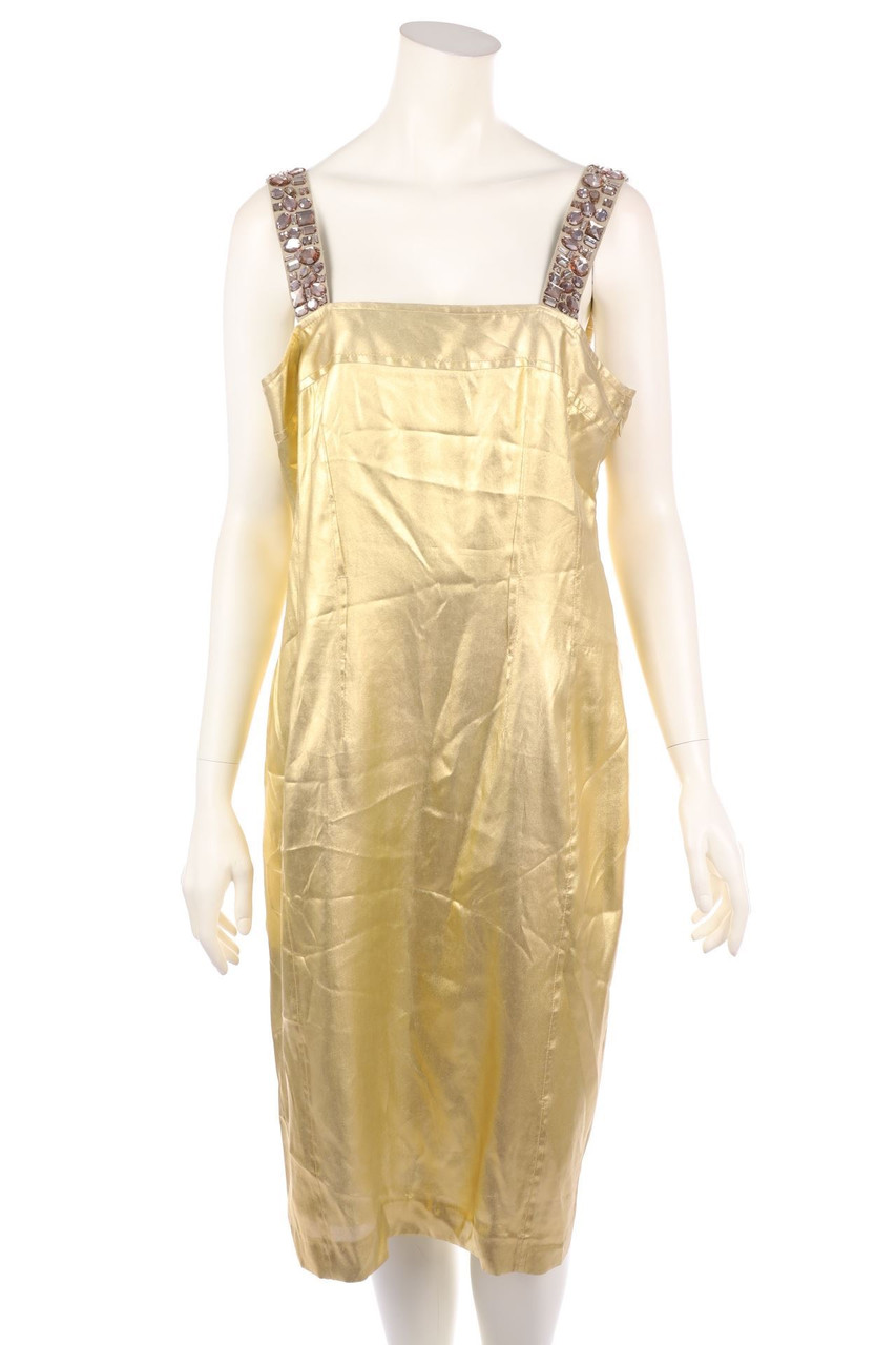 MARC CAIN - Metallic Silk Evening Dress with Jewelry Stones - D 44