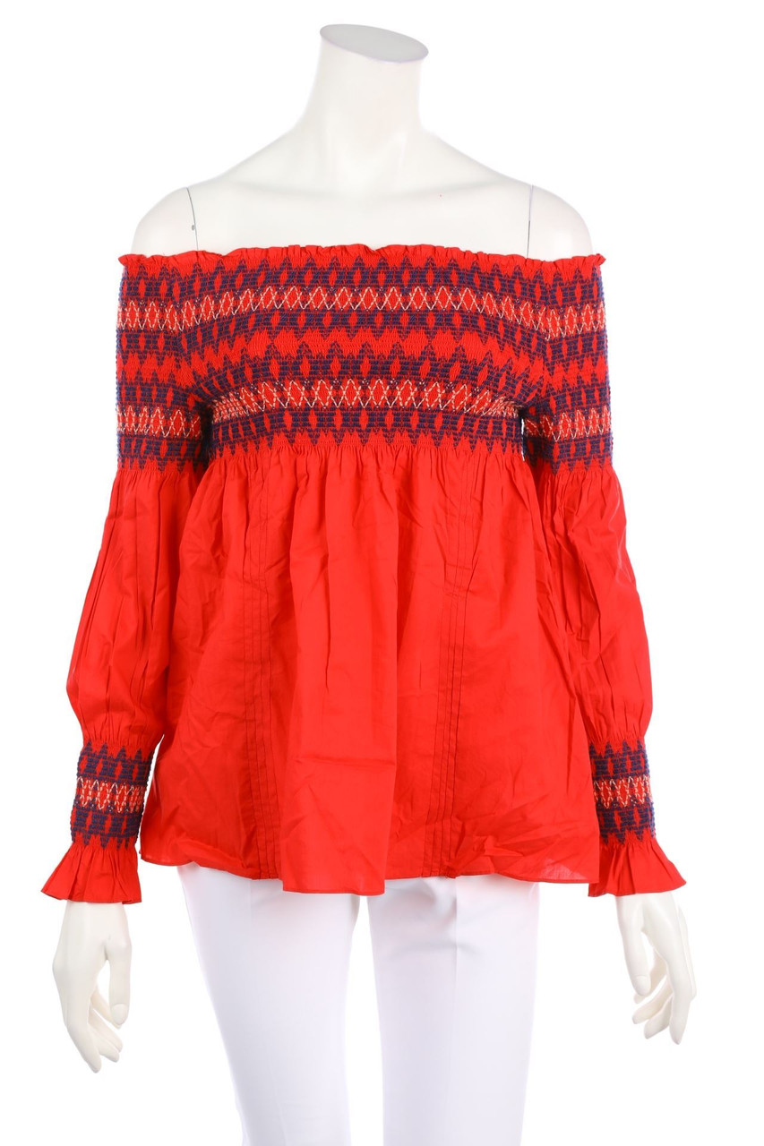 maje - Carmen-Bluse mit Smok-Details im Boho-Stil - D 38