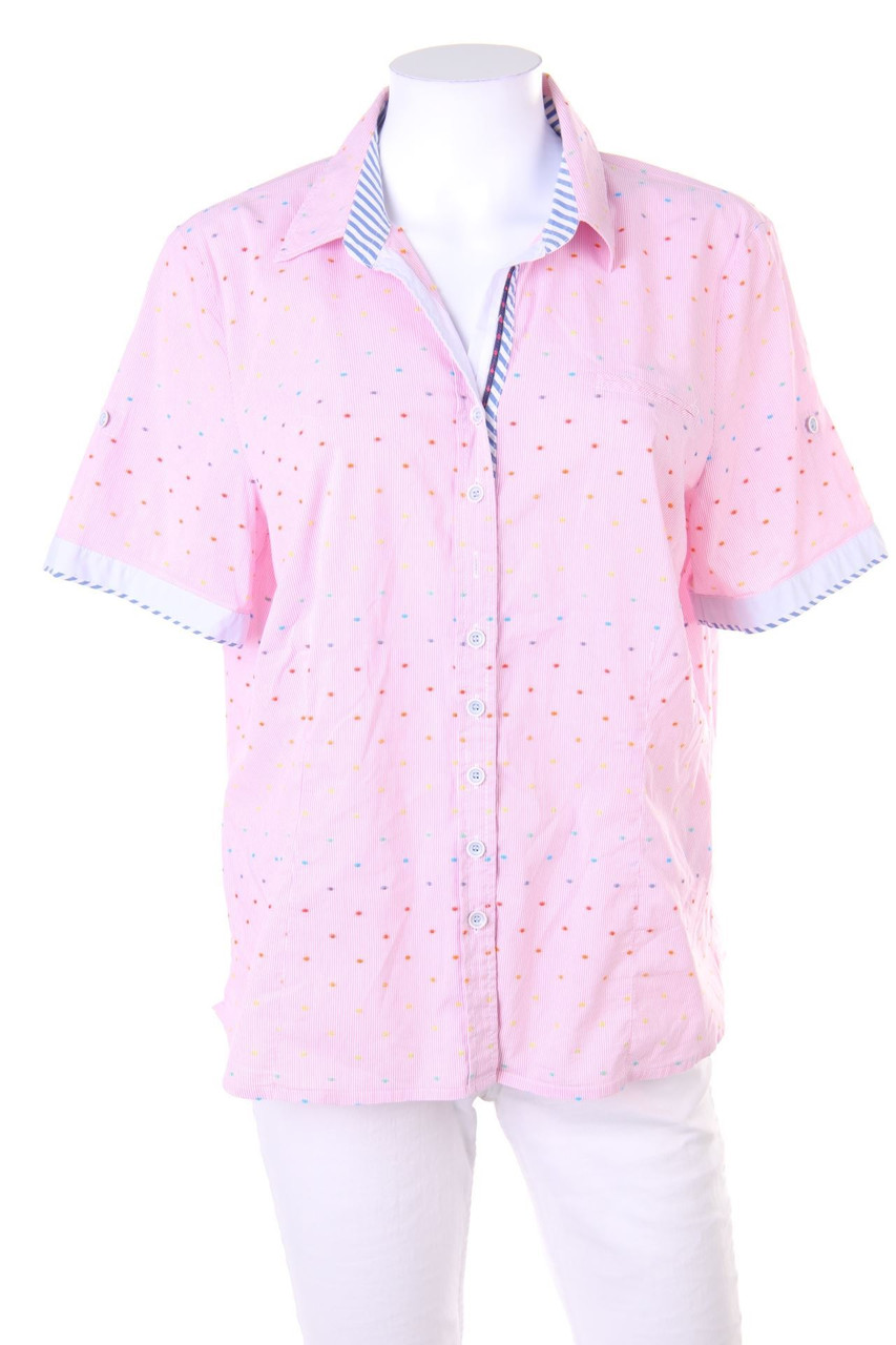 just white - Kurzarm-Bluse mit Krempel-Ärmeln - D 44