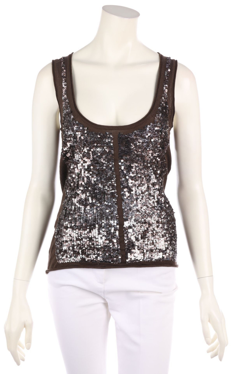 BCBG MAXAZRIA - Knit Top, Cashmere-Silk-Blend with Sequins - M