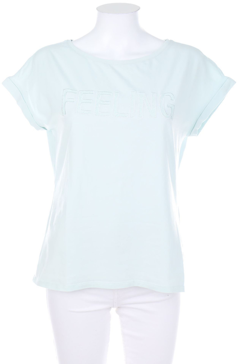 comma - Kurzarm-Shirt mit Statement-Print - D 38